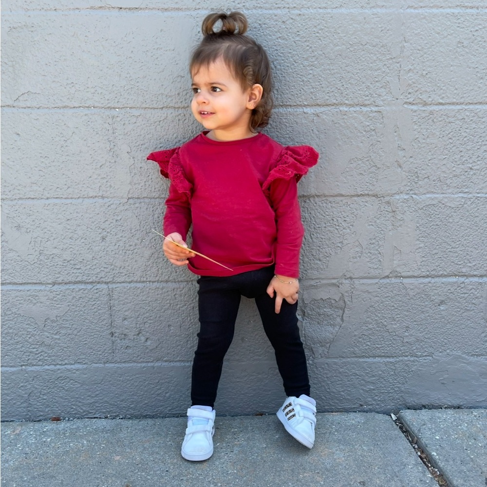 Zara Baby Red Long sleeve  Top with ruffle detail. 18-24M